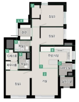 두정역 푸르지오 그랑피크 59㎡B 확장형 평면도